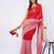 Red pure linen striped saree with blouse