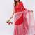 Red pure linen striped saree with blouse