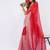 Red pure linen striped saree with blouse