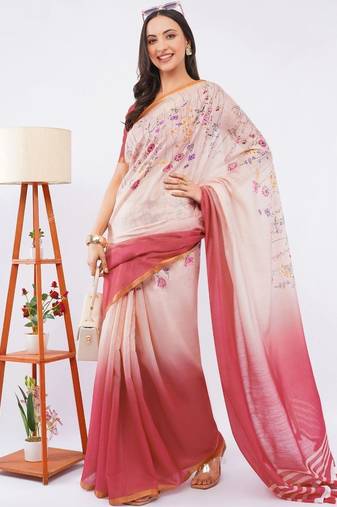 Multicolor pure linen printed saree with blouse