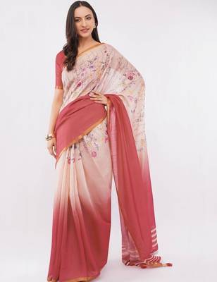 Multicolor pure linen printed saree with blouse 2