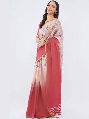 Multicolor pure linen printed saree with blouse 3