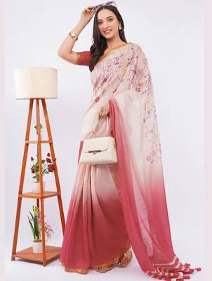 Multicolor pure linen printed saree with blouse 4