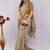 Beige pure linen printed saree with blouse