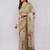 Beige pure linen printed saree with blouse