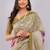 Beige pure linen printed saree with blouse