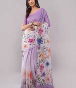 Purple pure linen printed saree with blouse