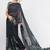 Charcoal pure linen printed saree with blouse