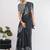 Charcoal pure linen printed saree with blouse