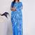 Blue pure linen printed saree with blouse