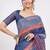 Blue pure linen striped saree with blouse