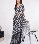 Black pure linen printed saree with blouse