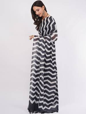 Black pure linen printed saree with blouse 5