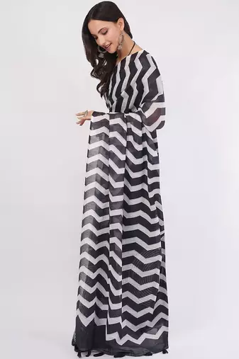 Black pure linen printed saree with blouse