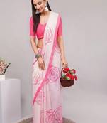 Off white pure linen printed saree with blouse