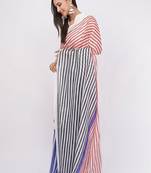 Multicolor pure linen striped saree with blouse