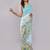 Blue pure linen printed saree with blouse