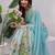 Blue pure linen printed saree with blouse