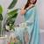 Blue pure linen printed saree with blouse