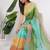 Multicolor pure linen colourblocked saree with blouse