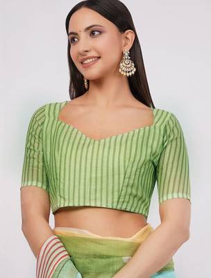 Multicolor pure linen colourblocked saree with blouse 5