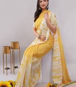 Yellow pure linen dyed saree with blouse