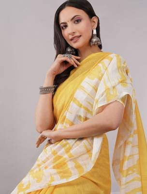 Yellow pure linen dyed saree with blouse 2
