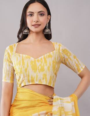 Yellow pure linen dyed saree with blouse 5