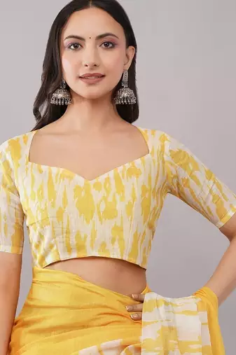 Yellow pure linen dyed saree with blouse