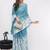 Blue pure linen printed saree with blouse