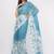 Blue pure linen printed saree with blouse