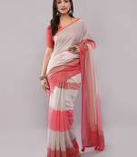 Off white pure linen striped saree with blouse