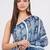 Navy blue pure linen printed saree with blouse