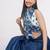 Navy blue pure linen printed saree with blouse