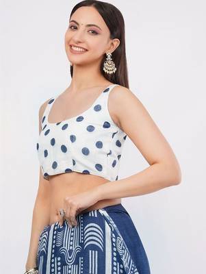 Navy blue pure linen printed saree with blouse 5
