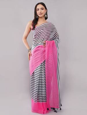 Multicolor pure linen striped saree with blouse 1