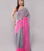 Multicolor pure linen striped saree with blouse