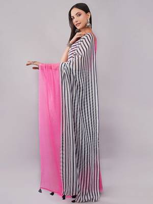 Multicolor pure linen striped saree with blouse 2