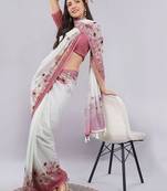 White georgette printed saree with blouse