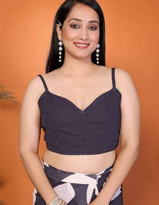 Navy blue georgette printed saree with blouse 2