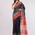 Navy blue pure linen printed saree with blouse
