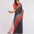 Navy blue pure linen printed saree with blouse