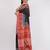 Navy blue pure linen printed saree with blouse