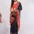 Navy blue pure linen printed saree with blouse
