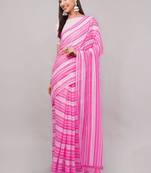 Pink pure linen printed saree with blouse