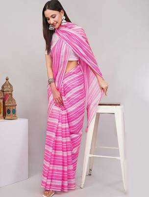 Pink pure linen printed saree with blouse 2
