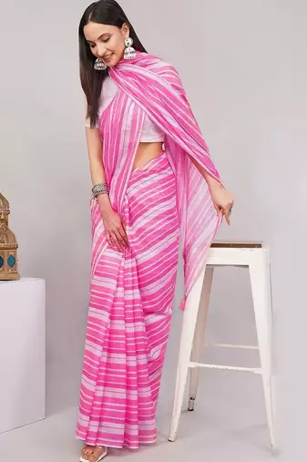 Pink pure linen printed saree with blouse