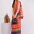 Red pure linen striped saree with blouse