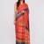 Red pure linen striped saree with blouse