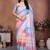 Multicolor pure linen striped saree with blouse